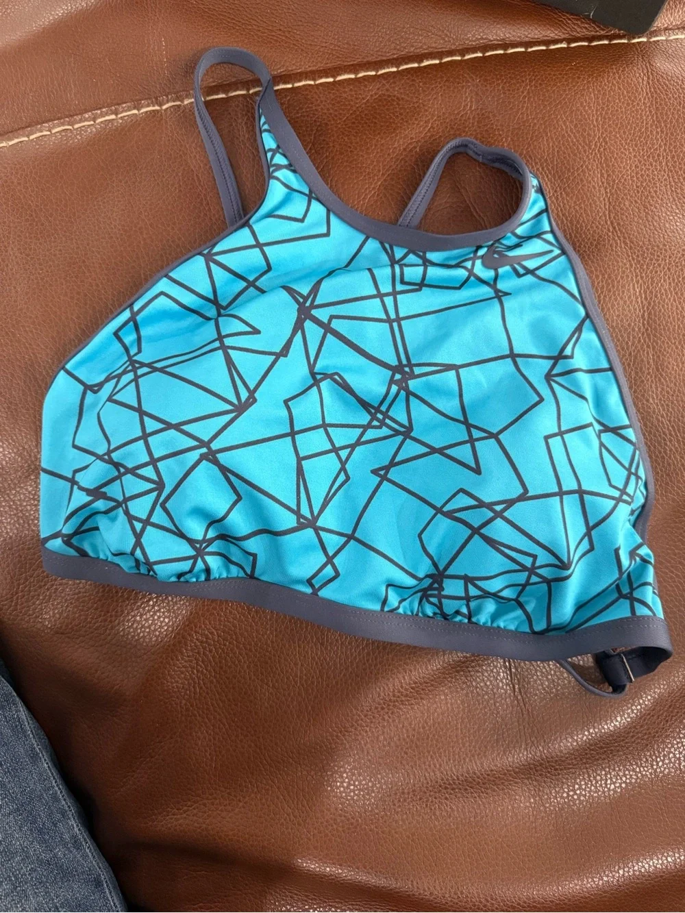 Nike Turquoise High-Neck Swim Top with Navy Trim
